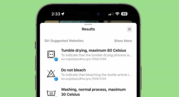 苹果 iOS 17 “看图查询”功能支持识别衣服洗涤标志