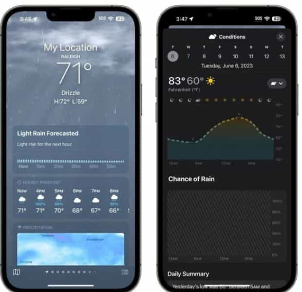 苹果 iOS 17 改进天气应用，支持回顾昨日天气