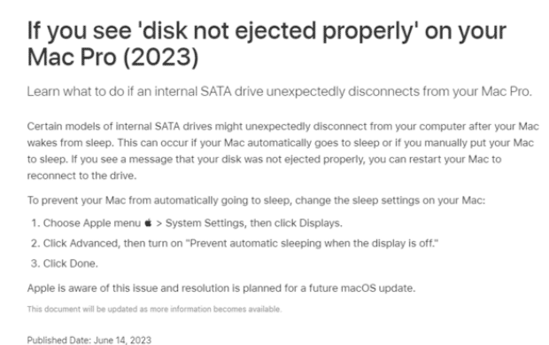 新款 Mac Pro 存在硬盘问题，苹果表示将在 macOS 更新中修复