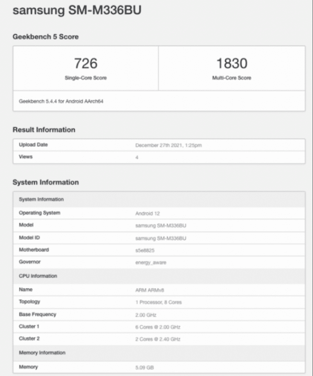 三星 Galaxy M33 5G规格曝光 搭载 Exynos 1200 SoC