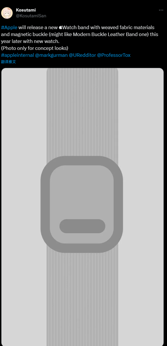 消息称新的“现代风磁吸编织表带”有望与新款不锈钢 Apple Watch 一同发布