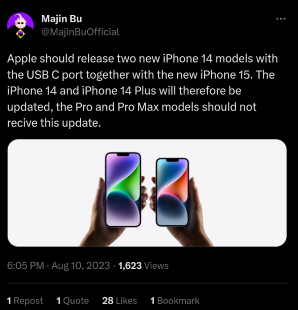 消息称苹果今年或将推出 USB-C 版的 iPhone 14 机型
