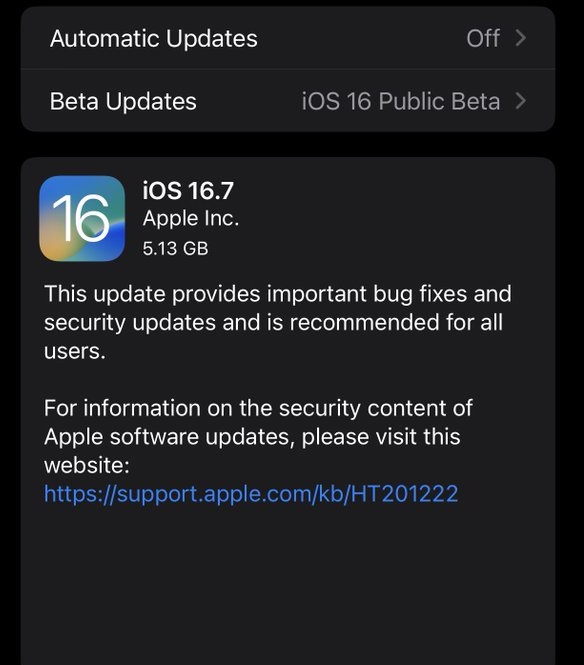 苹果发布 iOS 16.7/iPadOS 16.7 RC 