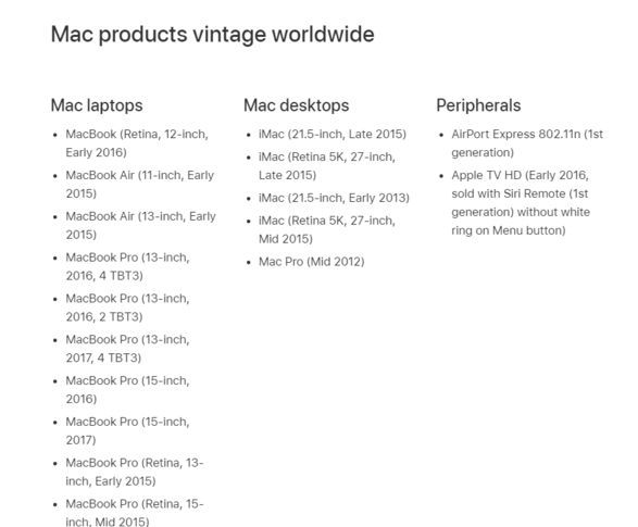 苹果官方将 2017 款 Touch Bar 版 MacBook Pro 列为过时产品