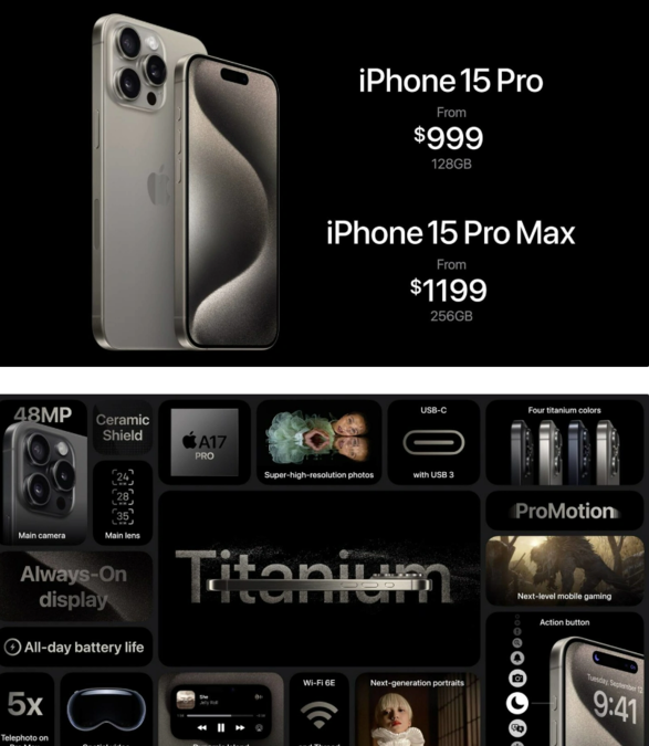 iPhone 15 Pro / Max 发布：搭载 A17 Pro 处理器，采用钛合金机身，支持拍摄空间视频