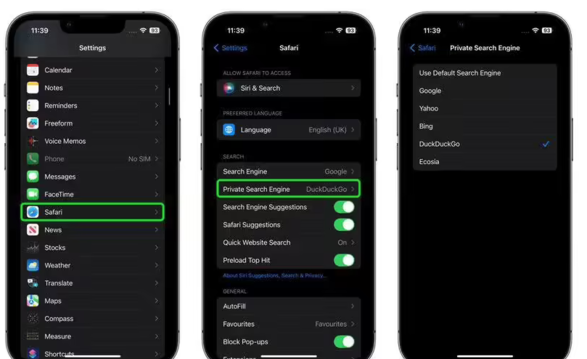苹果 iOS 17 支持在 Safari 无痕模式下更换搜索引擎