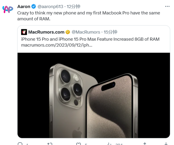 苹果 iPhone 15 Pro 机型确认升级到 8GB 内存，但标准版和 Plus 仍是 6GB
