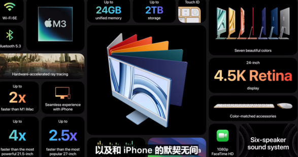 苹果发布搭载 M3 芯片的新款 24 英寸 iMac
