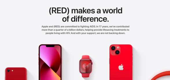 苹果宣布：向（RED）全球基金会捐出购物季一部分销售额，最多 100 万美元