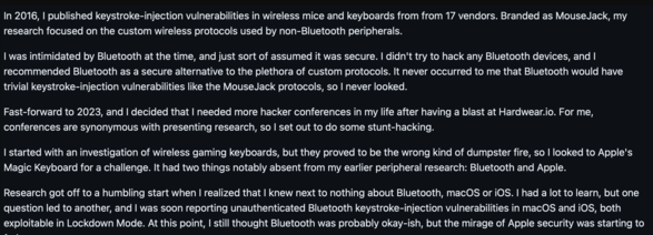 安全公司曝光苹果 iOS/macOS 蓝牙键盘注入漏洞