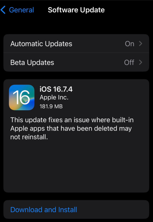 苹果发布 iOS 16.7.4/iPadOS 16.7.4：修复卸载预装应用后无法重新安装问题