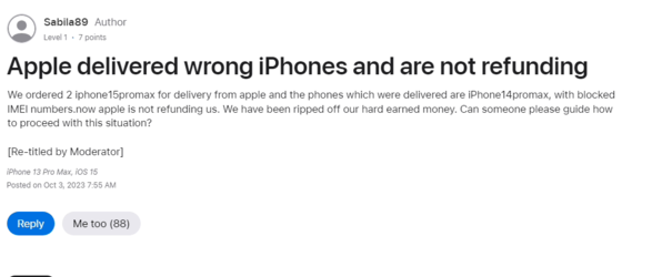 英国消费者反馈：在官网订购 iPhone 15，但收到的是旧款机型
