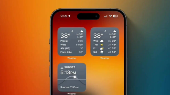 苹果 iOS 17.2 RC 带来全新天气小组件，可显示更多信息