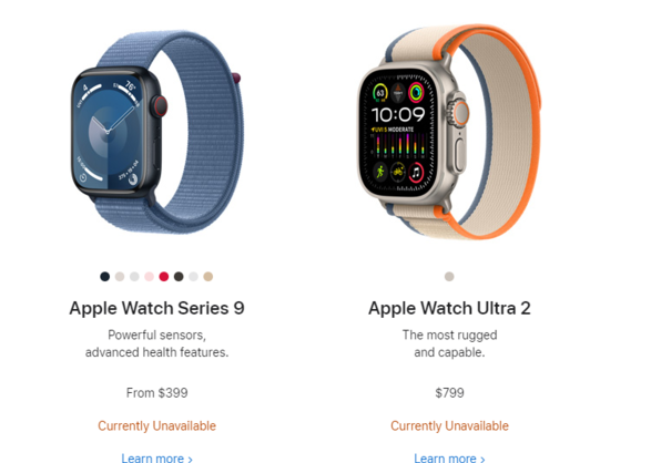 苹果已停止在美国官网销售 Apple Watch Series 9 和 Ultra 2