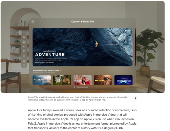 Vision Pro 头显即将上市，苹果正式推出 Apple Immersive Video 空间影音格式