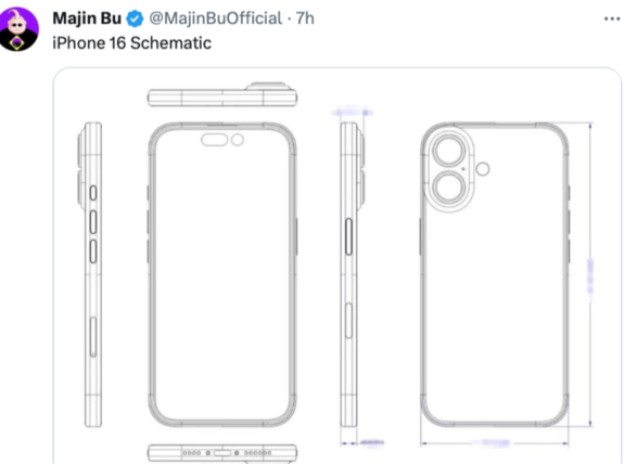 疑似苹果 iPhone 16 手机设计图流出：回归竖排双摄设计