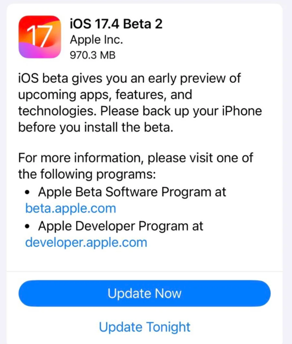 苹果官方发布 iOS 17.4/iPadOS 17.4 Beta 2