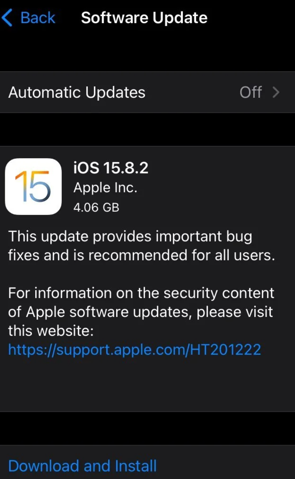 苹果发布 iOS 15.8.2 正式版更新