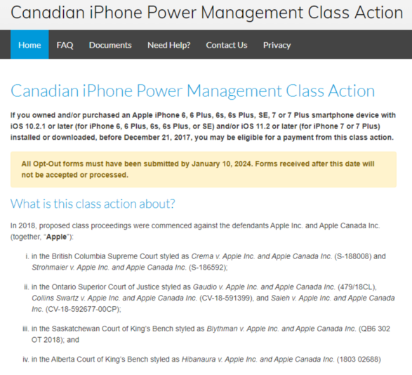 苹果了结加拿大“电池门”诉讼，每位 iPhone 用户可获赔 17.50~150 加元