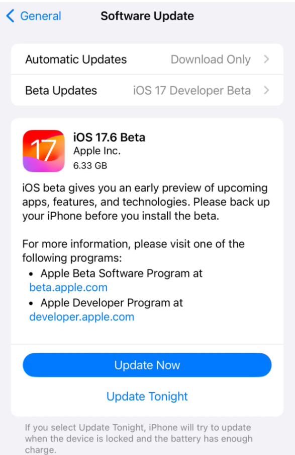 苹果 iOS / iPadOS 17.6 开发者预览版 Beta 发布