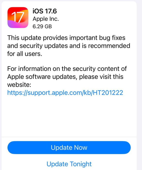 苹果 iOS 17.6 RC 发布：包含重要修复和安全更新，推荐所有用户升级