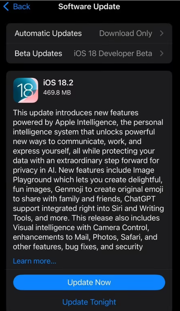 苹果 iOS / iPadOS 18.2 RC 2 发布：改进 Find My 等，扩展 Apple Intelligence 功能