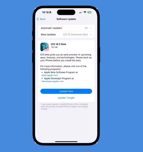 苹果 iOS 18.5 开发者预览版 Beta 发布