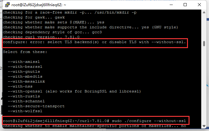 sudo ./configure --without-ssl sudo ./configure --without-ssl